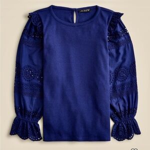 J. Crew Navy Ruffle-trim Eyelet Top Vintage Rib Size Small